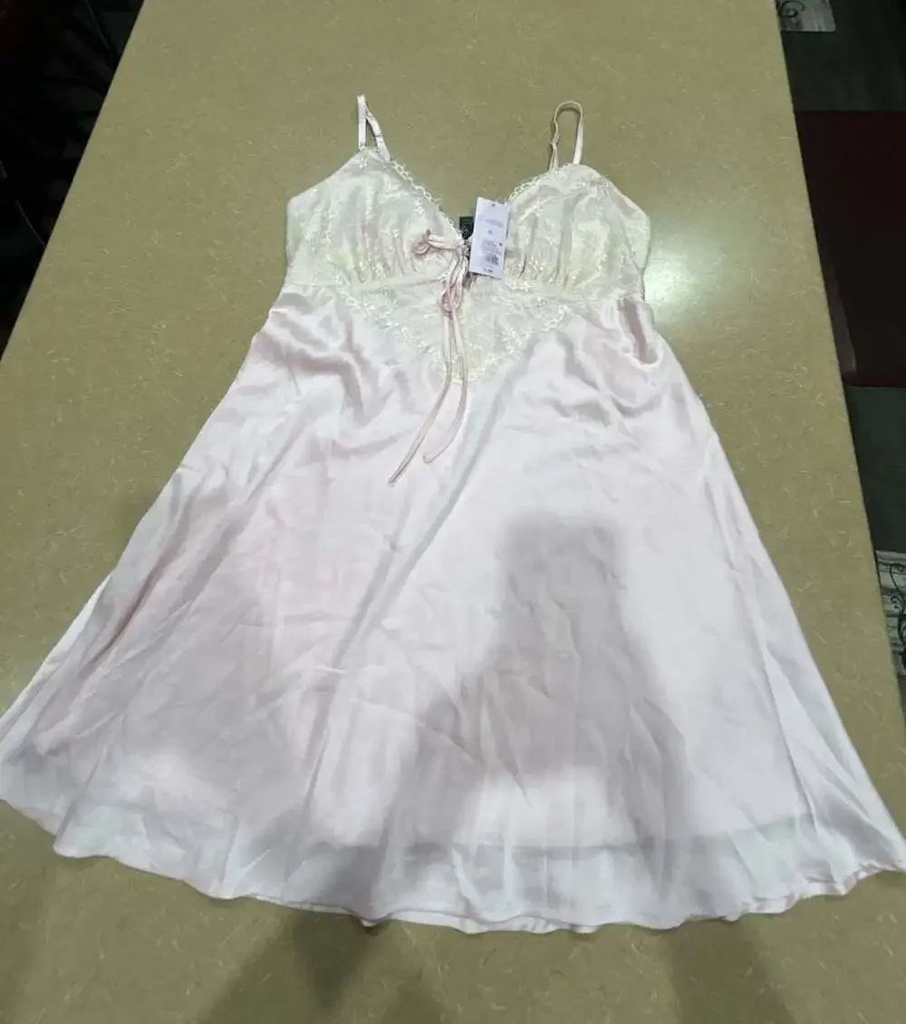 Wild Fable Women's Satin and Lace Chemise Nightgown, Light Pink, Size XL